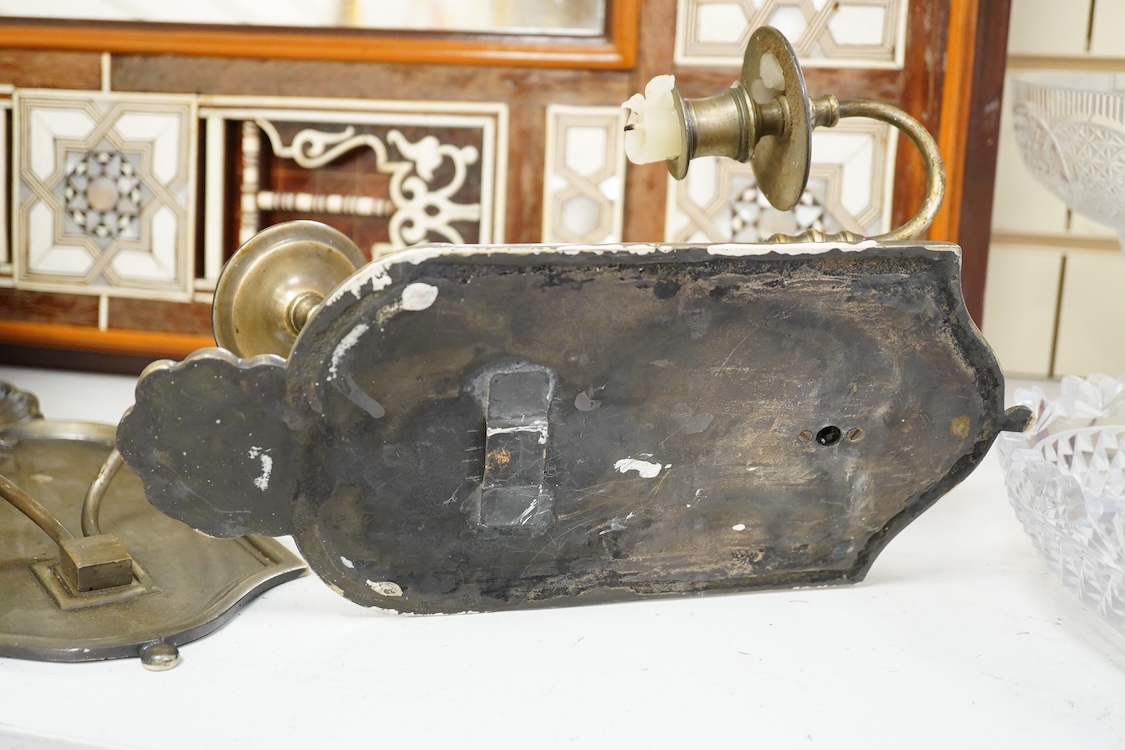 A pair of two branch metal wall sconces, in 18th century style, 30cm high